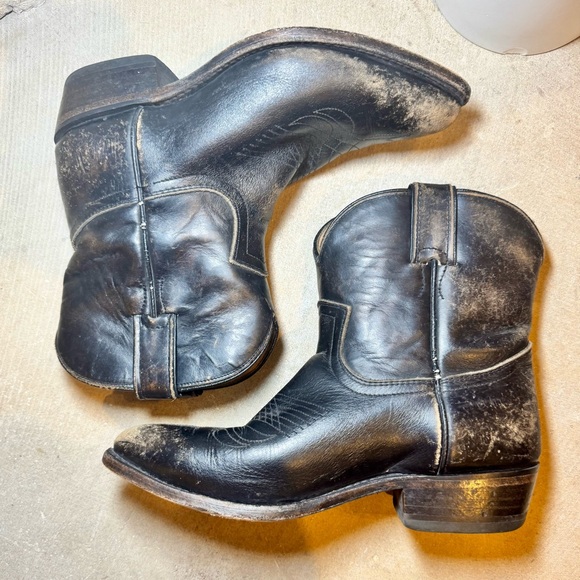 💕 FRYE Billy Short Distressed Women’s Black Leather Biker Boots Size 7.5 B - Picture 2 of 11